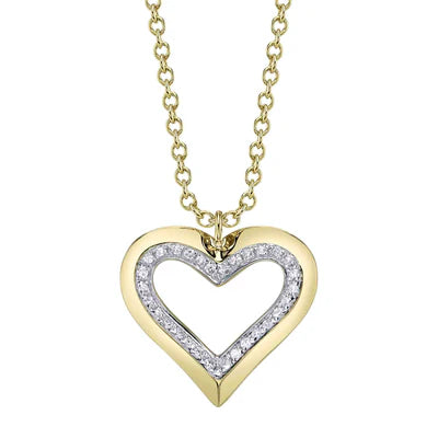 14K YG Diamond & Polished Gold Open Heart Pendant Necklace Main image