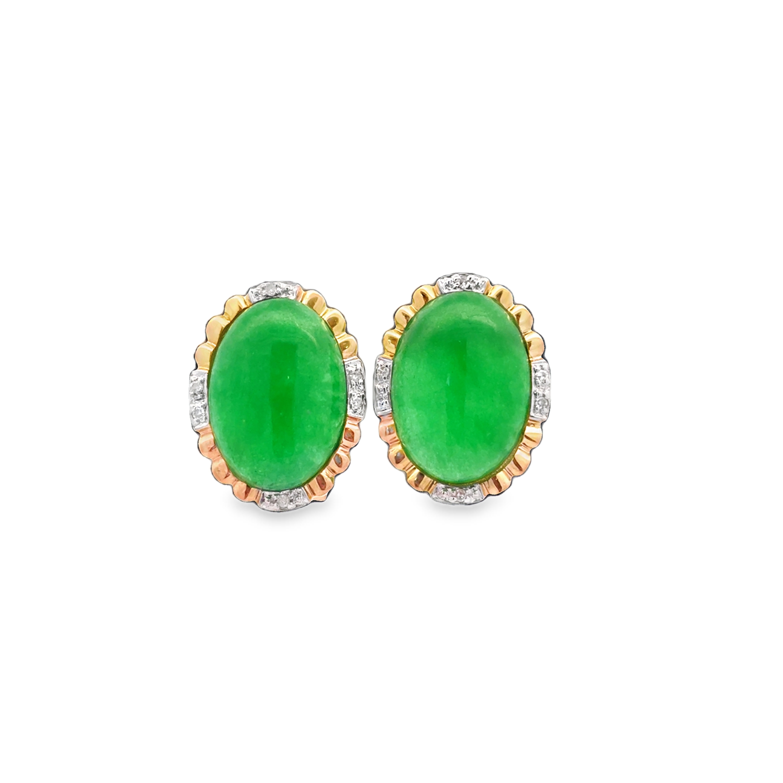 14K TT Diamond & Jade (Dyed/Wax) Earrings *Estate Item Sold as is, Final Sale* Main image