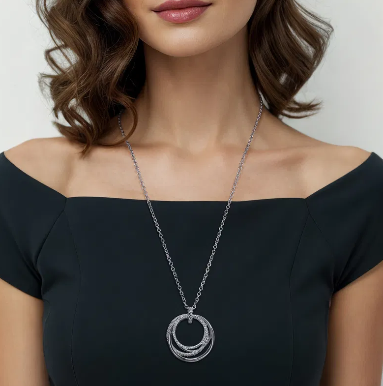 Sterling Silver Bujukan White Sapphire Pendant Drop Necklace by Gabriel NY Main image