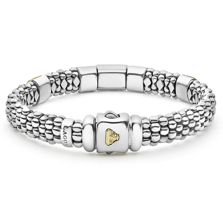 SS/18k High Bar Diamond Pave Field 9mm  Bracelet by Lagos