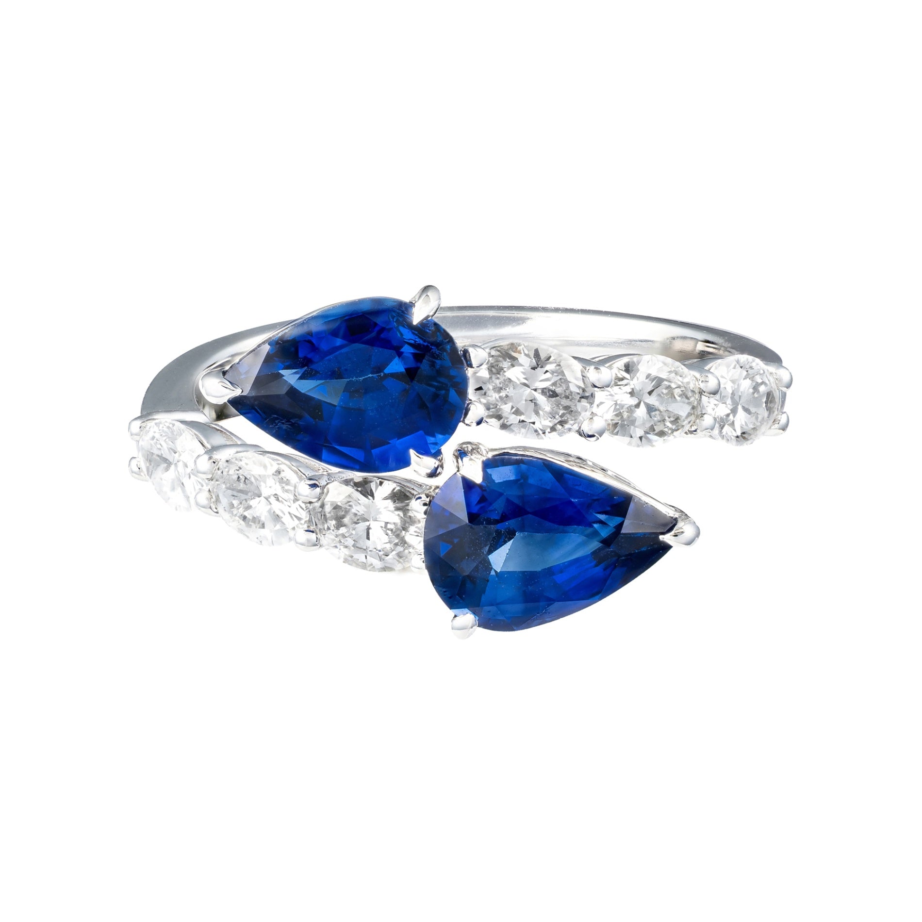 14K WG Pear Shape Sapphire & Oval Diamond Bypass Ring Main image