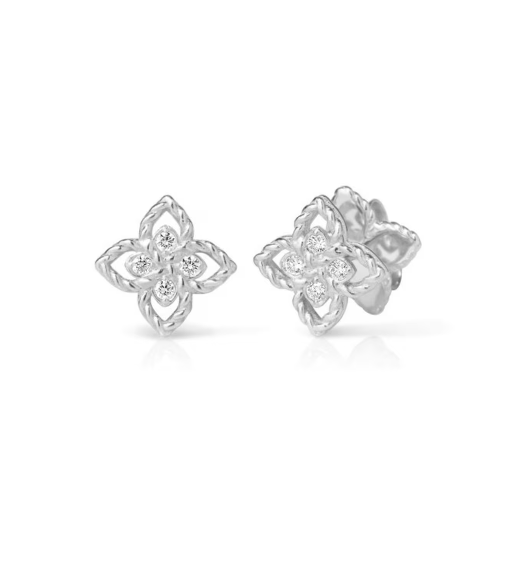 18K White Gold Principessa Diamond Flower Studs by Roberto Coin