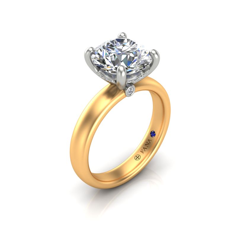 14K Two-Tone Round Diamond Solitiare Semi-Mount with Scalloped Hidden Halo & Peekaboos by Fana Main image