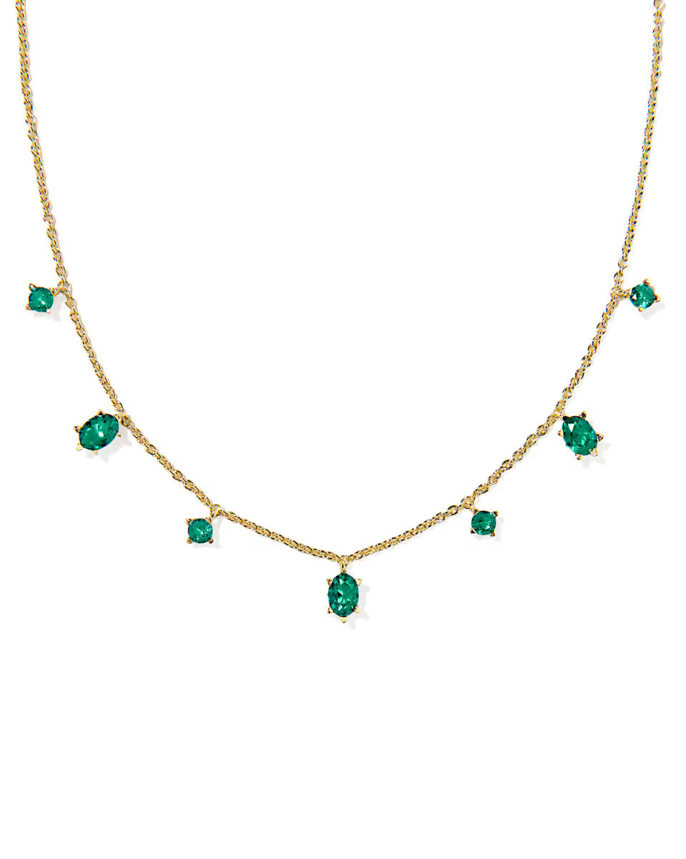Cailin Gold Plated Delicate Strand Necklace in Green Crystal by Kendra Scott