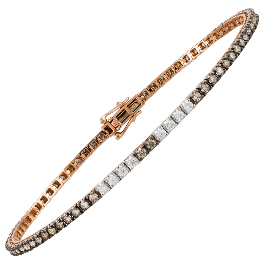 18K White-Rose Gold Desert Diamond Tennis Bracelet with Diamond Stations