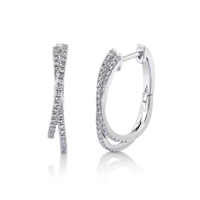 14K WG Two Layer Crossover Diamond Hoops by Shy Creation