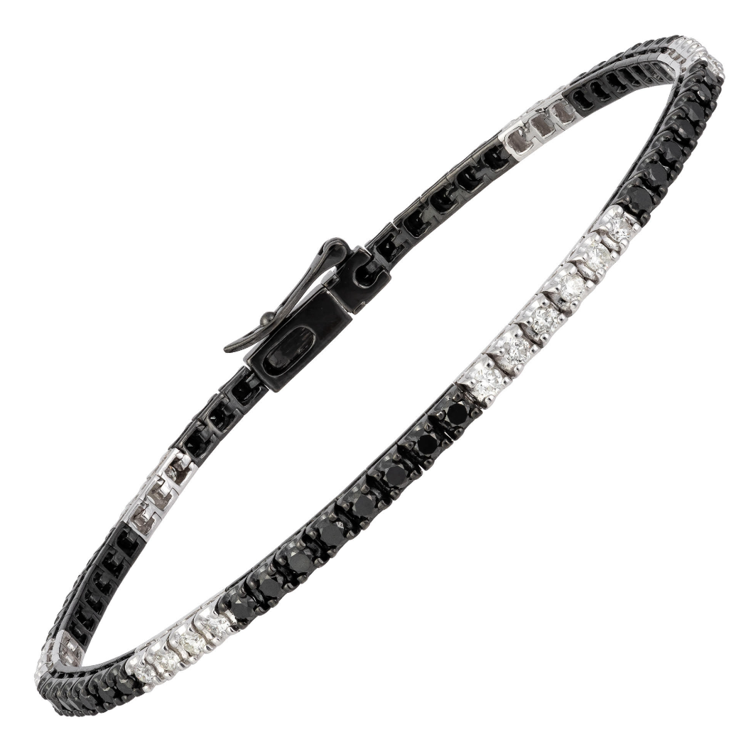 18K White Gold Alternating Black & White Diamond Station Tennis Bracelet
