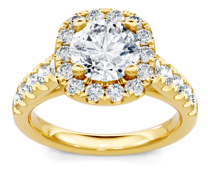 14K YG Round Micro Pave Diamond Cushion Halo Semi Mount 36 Rd Dia=3/4cttw