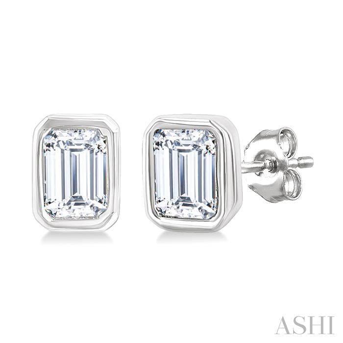 10K WG 1/5cttw Emerald Cut Diamond Bezel Studs Main image