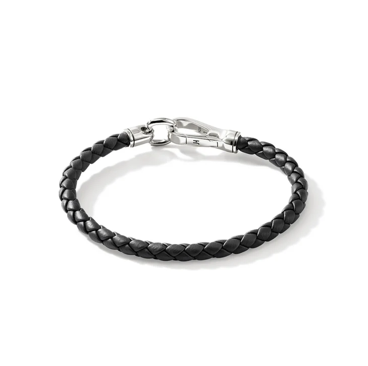 Sterling Silver & Black Leather Men's Essential 5mm Bracelet by John Hardy