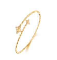 14K YG Fluted Pointed Flower Diamond Halo Wrap Flexi Bangle