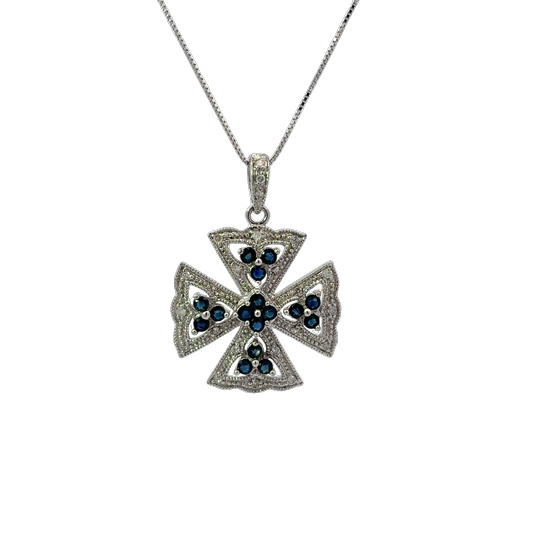 14K WG .64cttw Sapphire .25cttw Dia Filigree Cross *Estate Item, Sold As Is, Final Sale* Main image