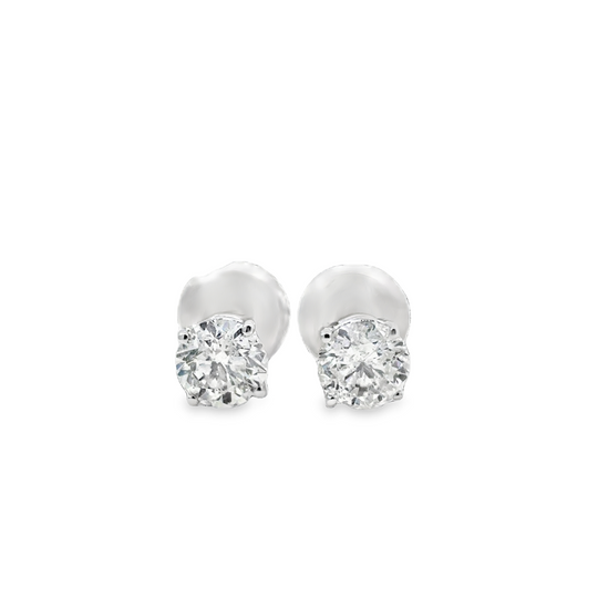 14K WG  1/2cttw Round Diamond 4-Prong Earrings w Screwbacks