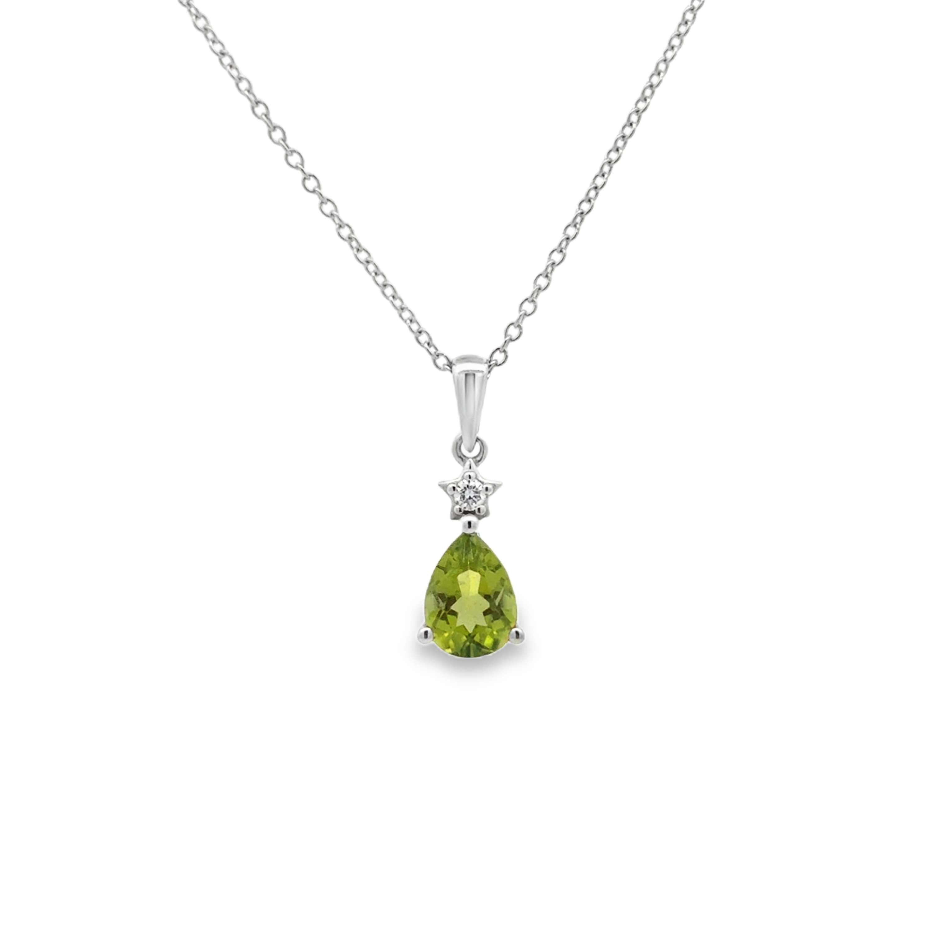 14K WG PS Peridot 8x6 & Diamond Pendant Necklace