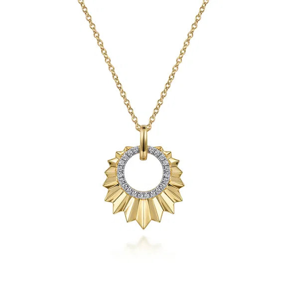 14K YG Diamond Cut Pendant Open Circle Pendant with Diamond Accents by Gabriel NY