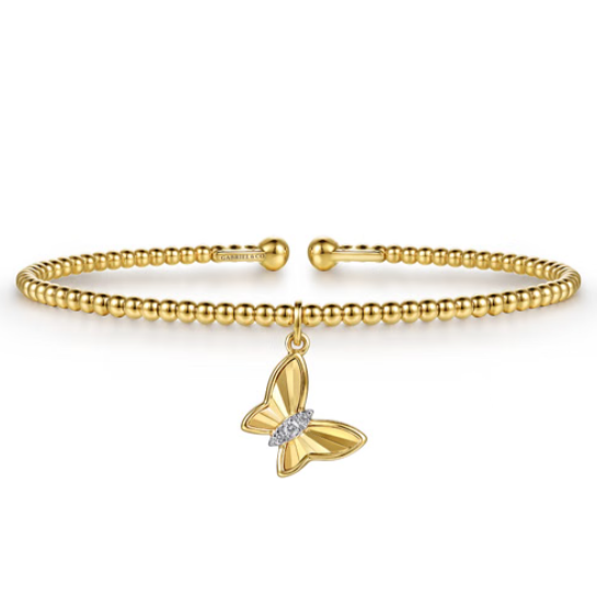 14K Yellow Gold Bujukan Beaded Butterfly Charm Bangle by Gabriel Ny Main image