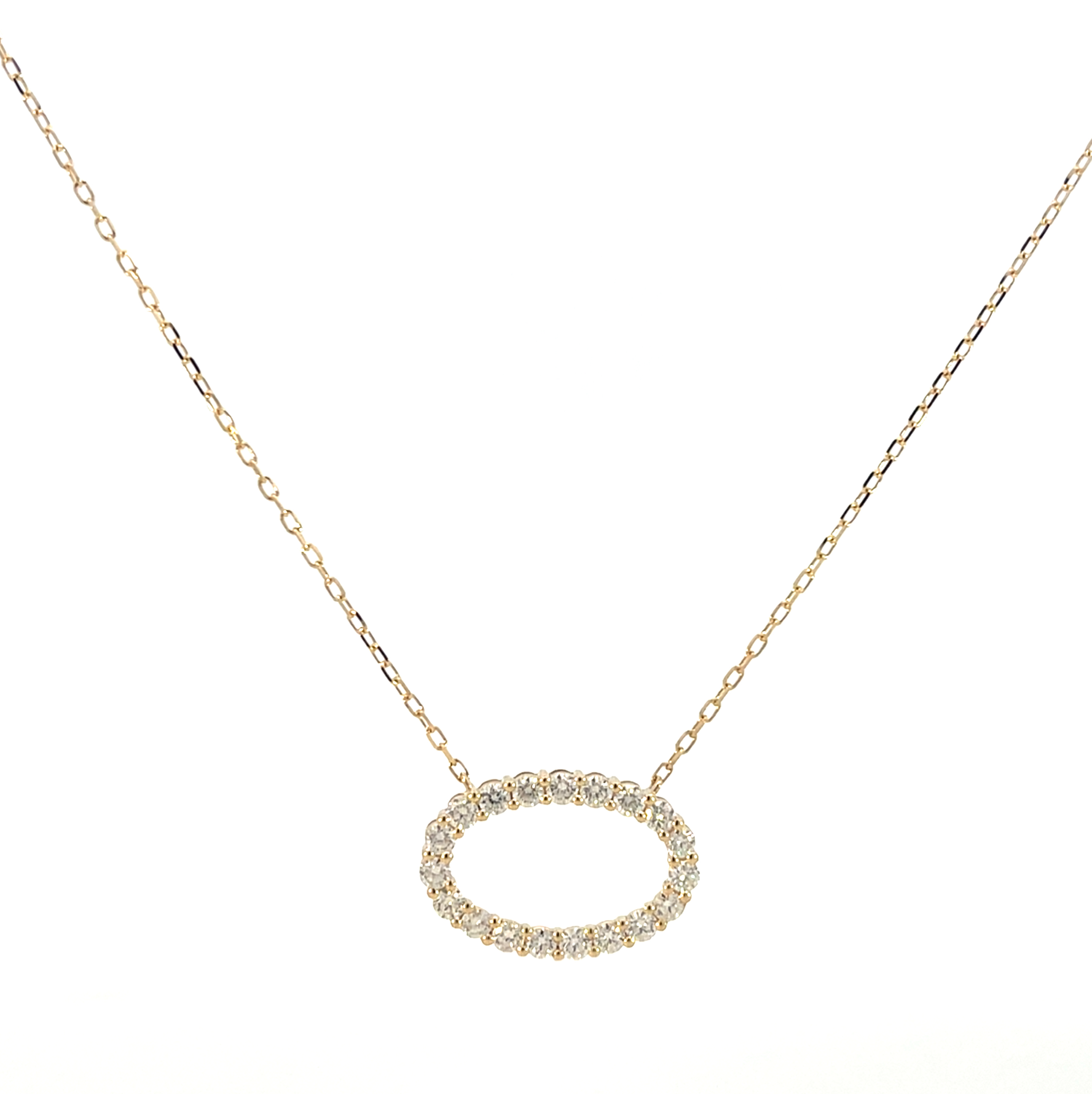 14K Yellow Gold Diamond Open Oval Pendant Necklace