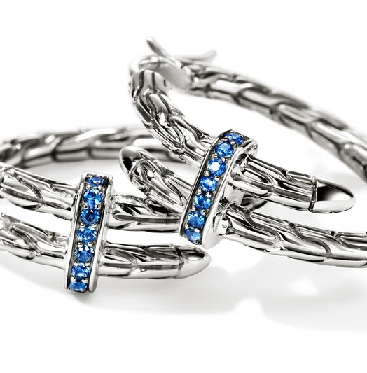 Sterling Silver Spear Hoops with Blue Sapphires by John Hardy