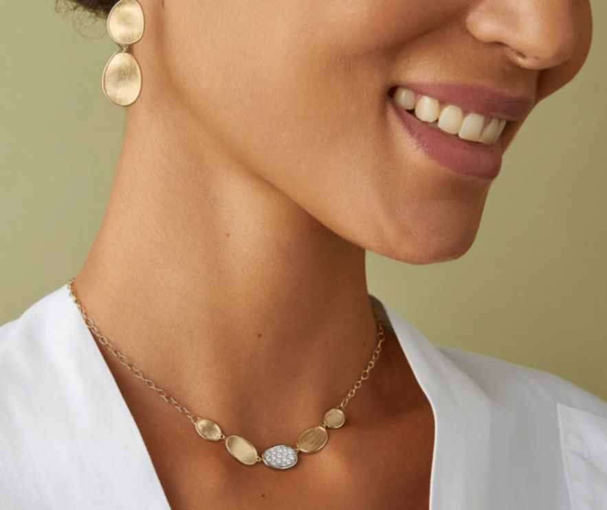 18K YG Lunaria Halfsie Petal Necklace with Diamond by Marco Bicego