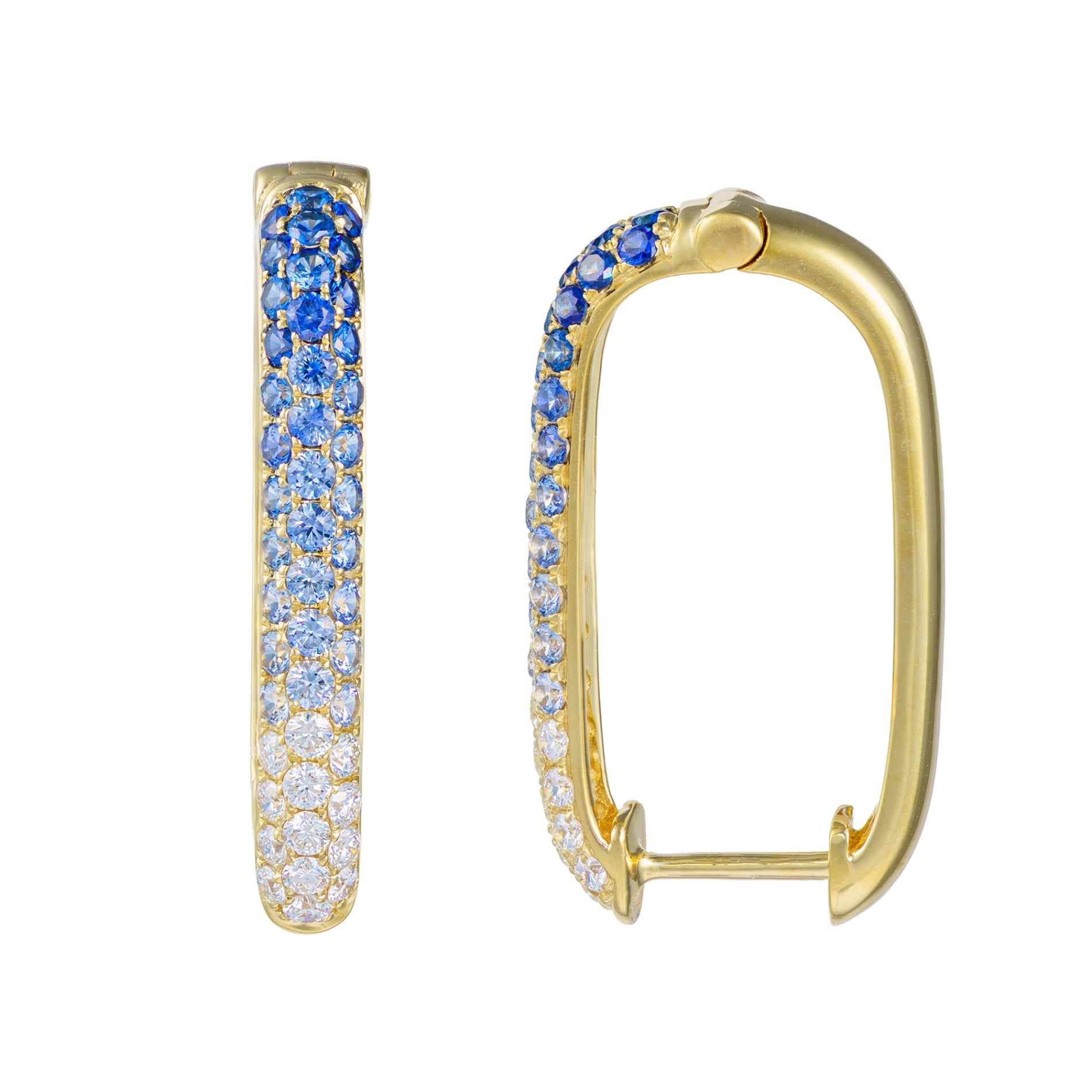18K Yellow Gold Ombre Sapphire & Diamond Square Hoops by David Kord