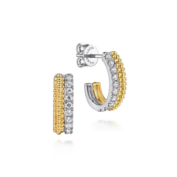 14K Two-Tone Bujukan & Diamond Pave Stacked J Hoop Earrings by Gabriel NY Main image