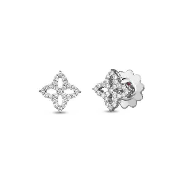 18K WG DIAMOND PRINCESS OUTLINE SMALL FLOWER STUD EARRINGS BY ROBERTO COIN