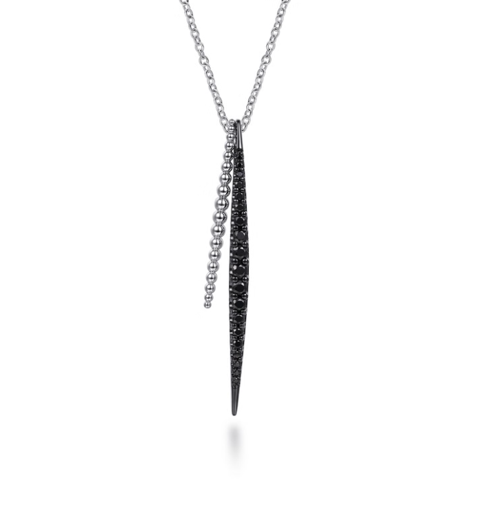 Sterling Silver Bujukan Black Spinel Double Spike Pendant by Gabriel NY