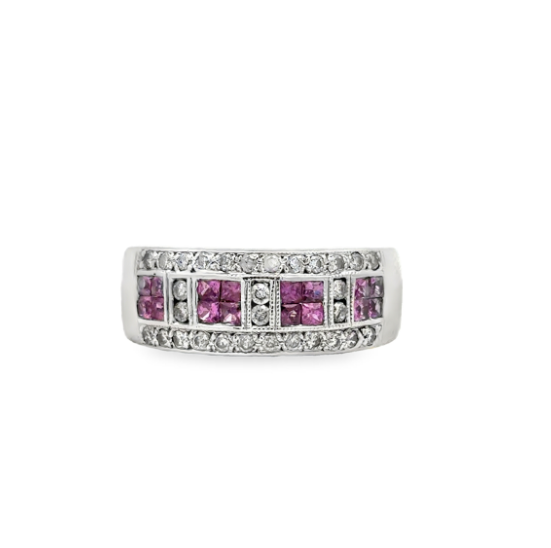 14K WG Pink Sapphire & Diamond Wide Band *Estate Item Sold as is, Final Sale*