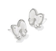 Haley Rhodium Plated Bow Stud Earrings in Ivory MOP by Kendra Scott