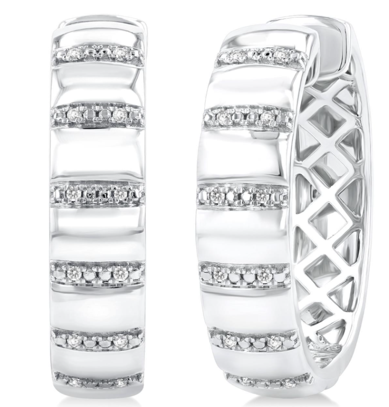 SS 1/10CTTW DIA BOLD RIBBED HOOP EARRINGS