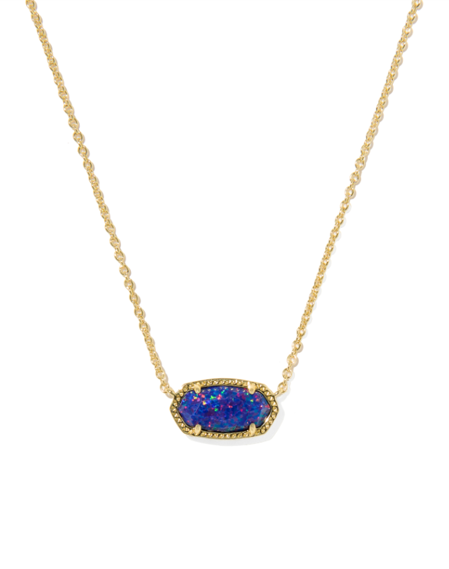 Elisa Gold Plated Short Pendant Necklace in Indigo Kyocera Opal by Kendra Scott