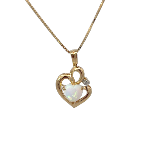 18" 14K YG .70ct Heart Opal .02ct Dia Necklace *Estate Item, Sold As Is, Final Sale* Main image