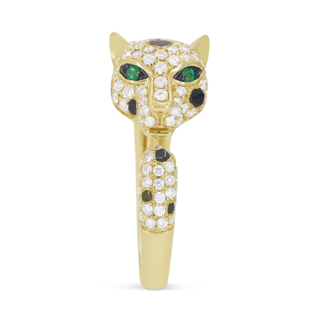 14K YG Diamond Cat Ring with Emerald Eyes Main image