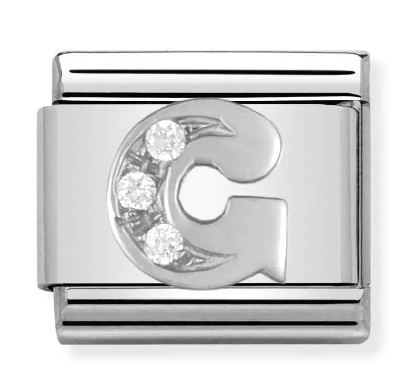 Stainless Steel & Sterling Silver Letter G Initial Charm with CZ