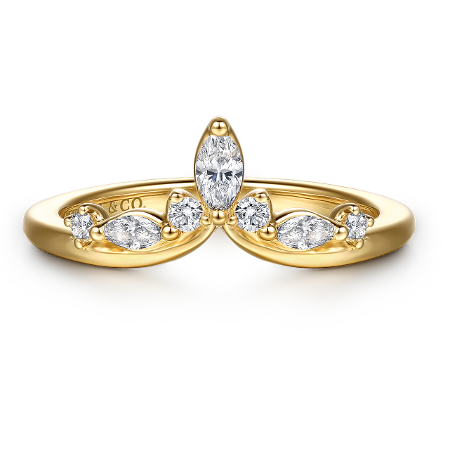 14K Yellow Gold "Jackson" Marquise & Round Diamond Contour Band by Gabriel NY Main image