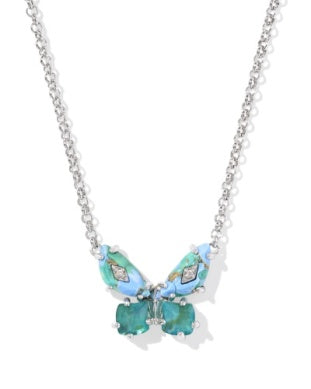 Bianca Rhodium Plated Butterfly Pendant Necklace in Bright Aqua Mix by Kendra Scott