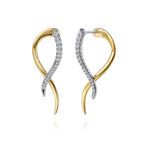 14K Two-Tone Diamond Spike Bypass Hoops by Gabriel NY Secondary image