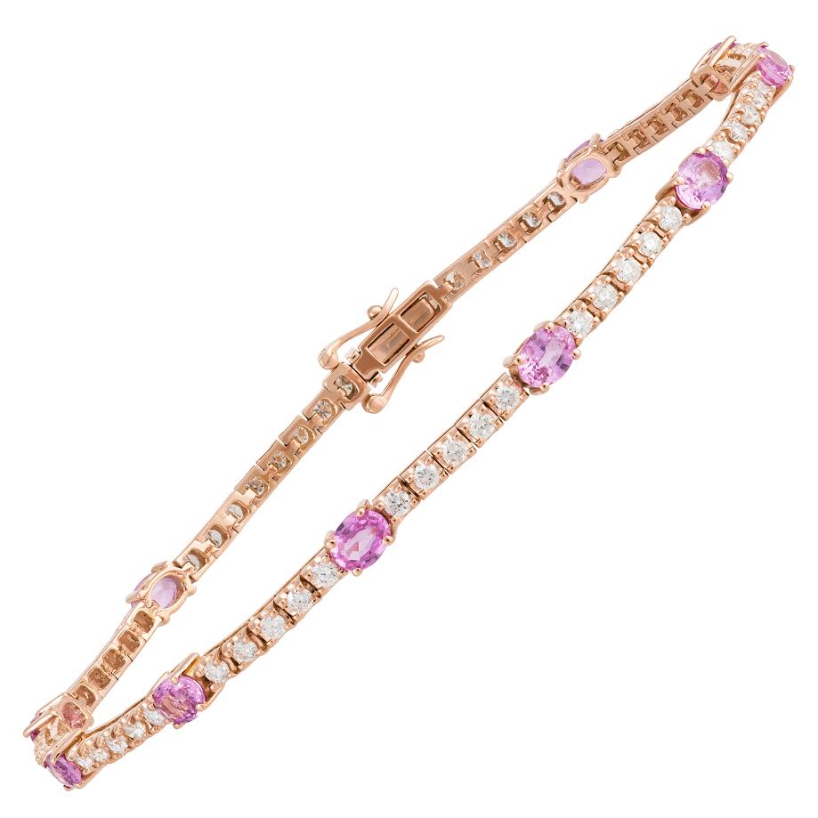 18K RG Diamond & Pink Sapphire Oval Station Tennis Bracelet