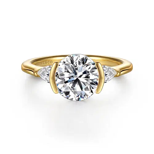 14K YG .28cttw Dia Half Bezel Three-Stone Semi-Mount w Pear Sides by Gabriel NY
