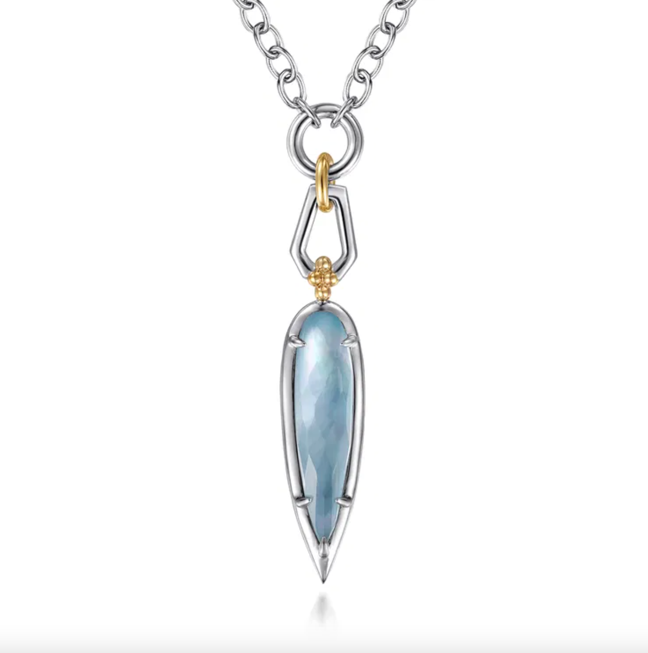Sterling Silver/14K YG Bujukan Rock Crystal, White MOP, & Turquoise Pendant by Gabriel NY