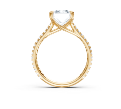 14K Yellow Gold Two-Row Diamond Cathedral Semi-Mount