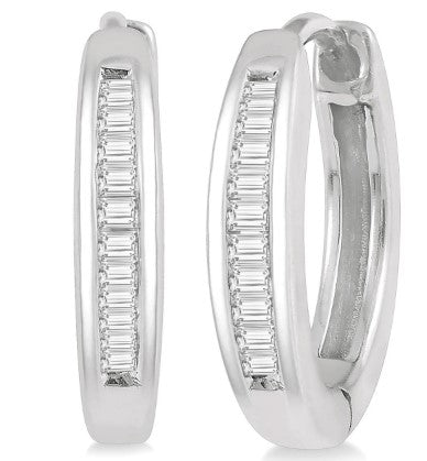 10K WG 1/10cttw Diamond Petite Baguette Inlay Huggies