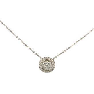 14K Yellow Gold Diamond Cluster Halo Pendant Necklace