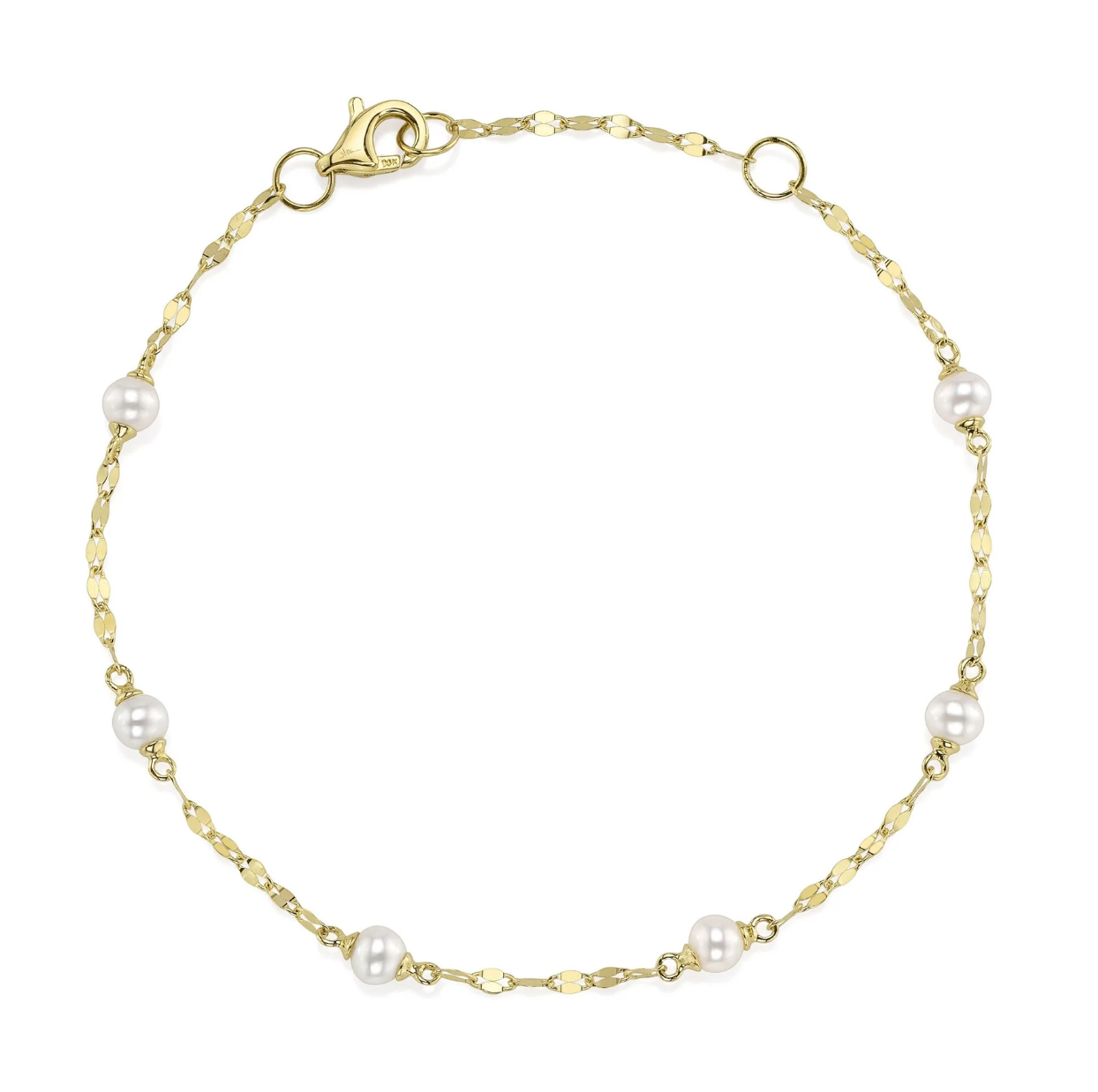 14K YG Cultured Pearl Station Bracelet on Sparkle Chain by Shy Creation Main image