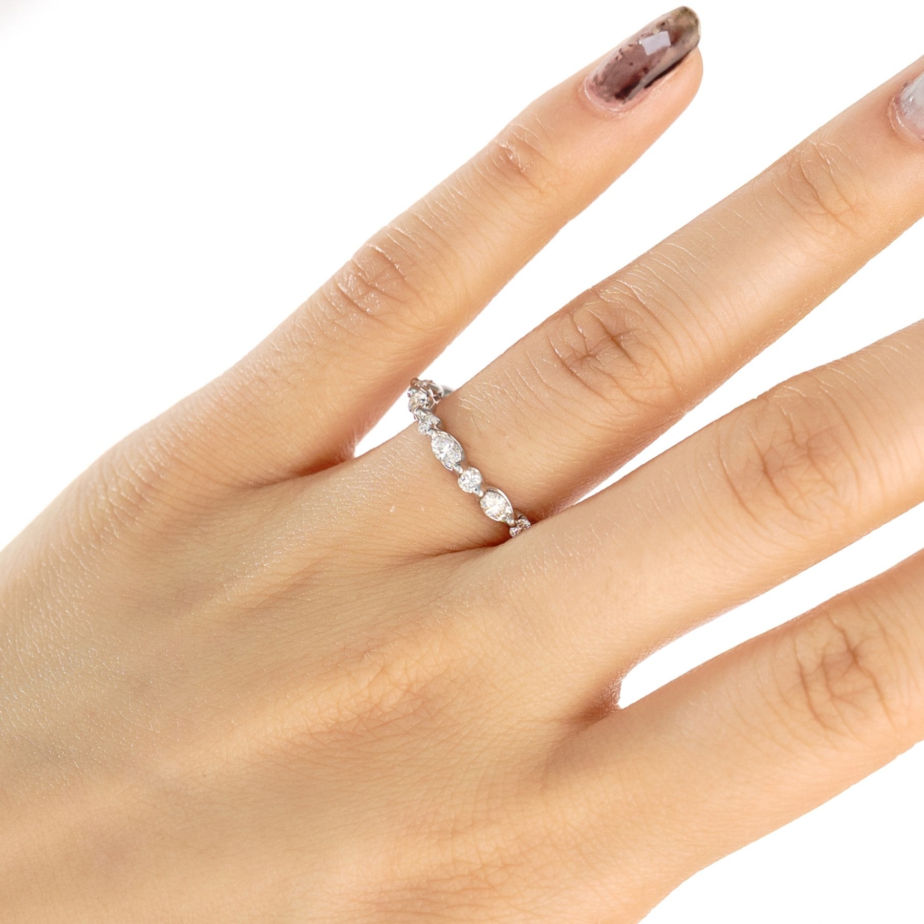 14k White Gold 0.75cttw Alternating Marquise & Round Diamond Wedding Band
