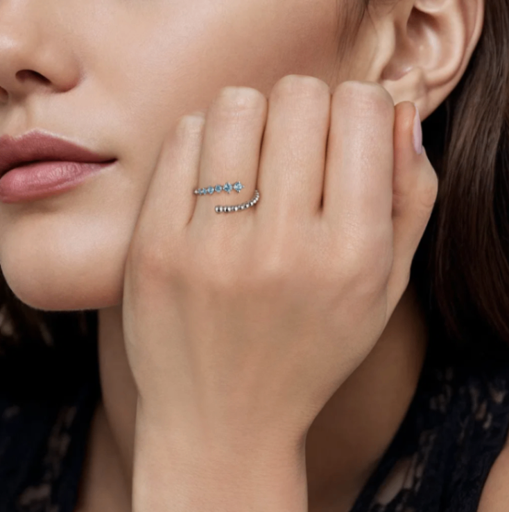 Sterling Silver Bujukan Blue Topaz Bypass Ring by Gabriel NY
