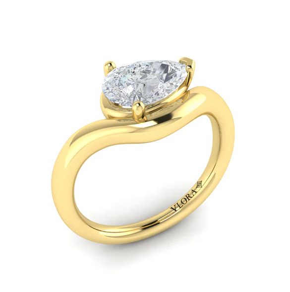 14K Yellow Gold Contemporary Pear Shape Curved Semi-Mount by Vlora