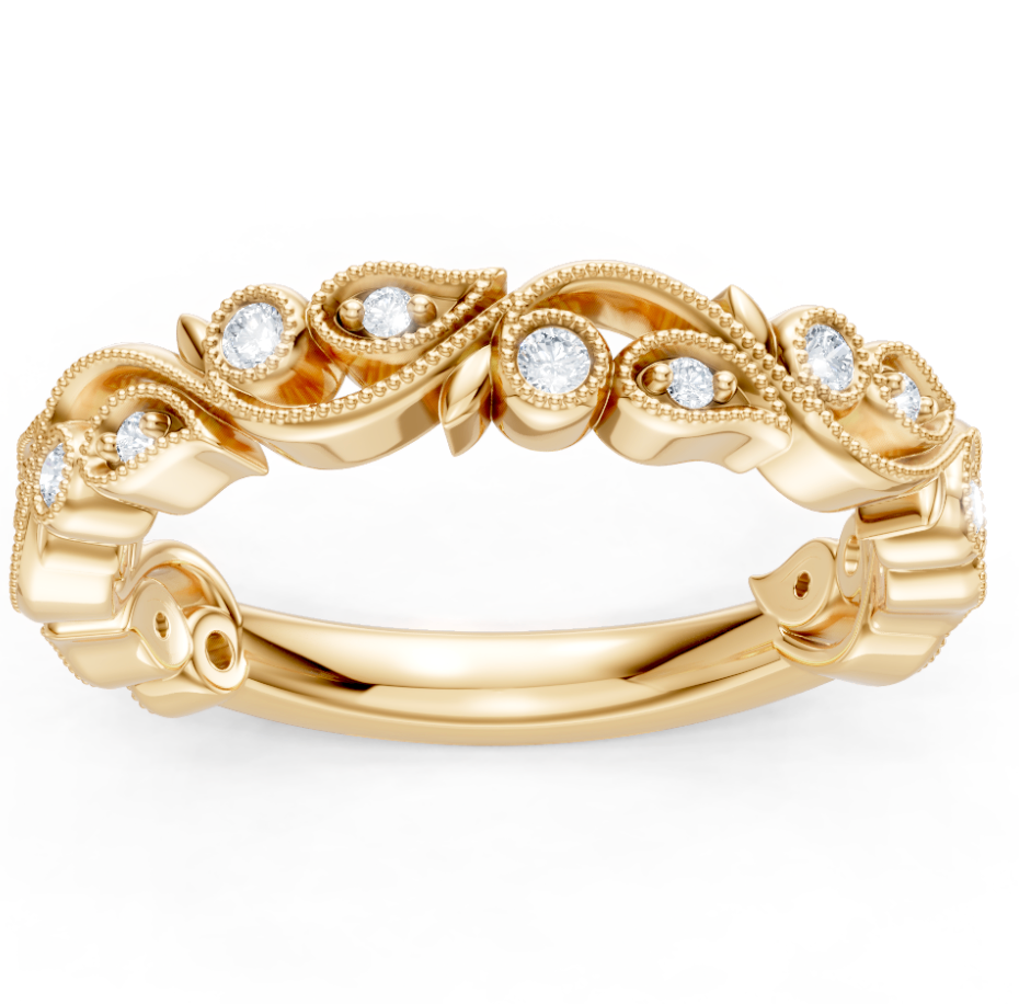 14K YG Diamond Floral Milgrain Wedding Band by Imagine Bridal Secondary image