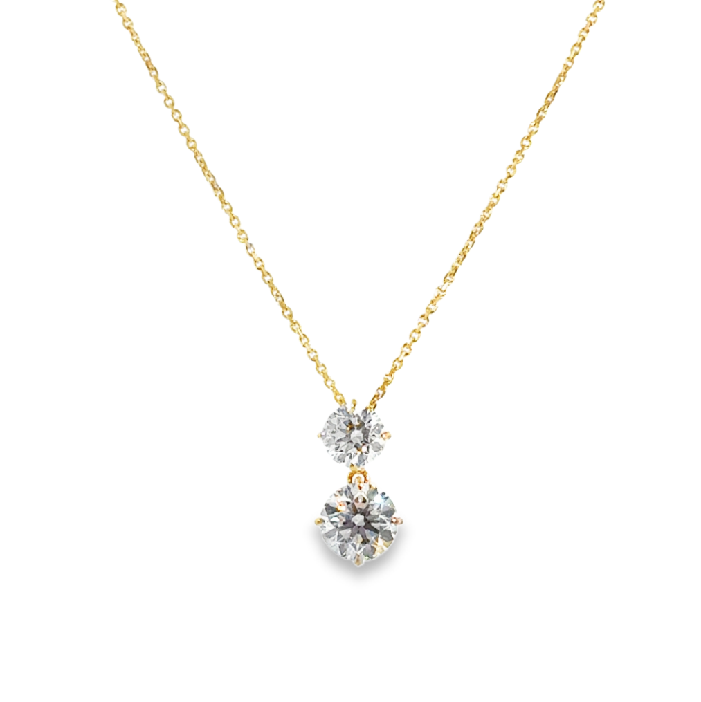 18K Yellow Gold Diamond Double Drop Pendant Necklace Main image