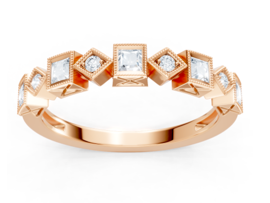 14K RG Round & Princess Cut Pave Band Main image